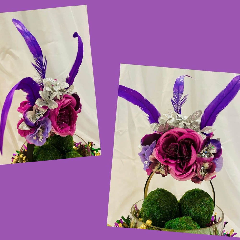 Fabulous purple and silver flower and feather headband